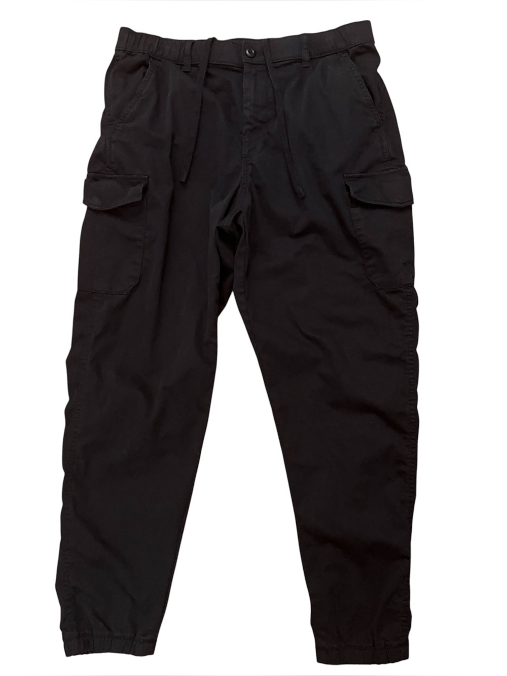 Uniqlo Cargo Jogger Pants Mens Size L Drawstring Stretch Tapered Leg Black